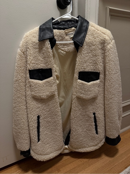 Blank NYC Jackets & Blazers - Blank NYC Cream Sherpa Jacket with Black Trim Accents